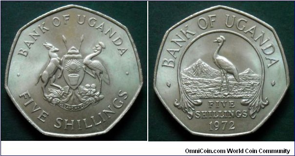 Uganda 5 shillings.
1972, Very rare.
