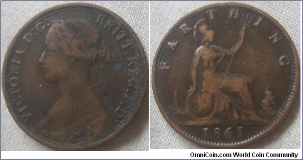 1861 farthing, narrower date, fine