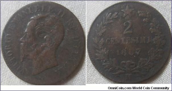 1867 2 centismi, low grade