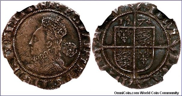 England, Elizabeth I, Sixpence, 1574. Eglantine. 