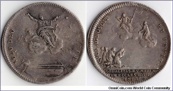  scarcer silver jeton struck in 1712 for Notre Dame de Rouen. 