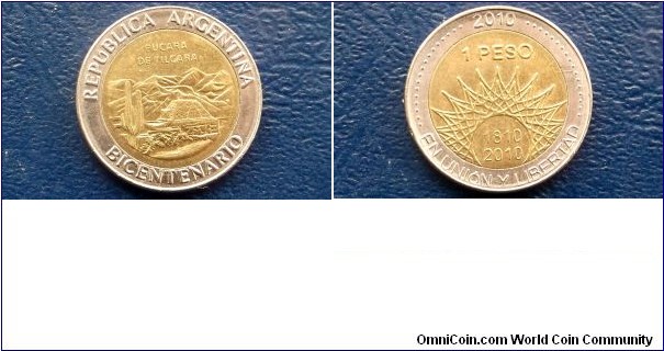 Detailed item info
Properties
Geo	Argentina
Sub Geo	Not Available
Coinage Type	Reform Coinage
Denomination	Peso
Year	2010
Composition	Bi-Metallic
Catalog Number	KM# 159

Subject	Bicentennial - Pucara de Tilcara
Obverse Description	Stylized radiant sun
Reverse Description	Cactus and mountains
Diameter (mm.)	23

