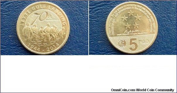 2014 Philippines 5 Piso 70th Anni Leyte Gulf Landing Very Nice BU Coin# D18