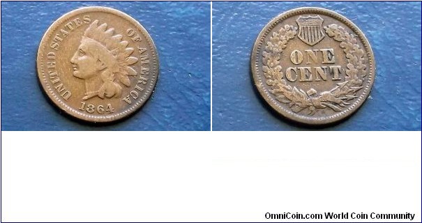 Rare Variety 1864-L Indian Cent Nice Grade Circ Key Date Full Rims Pointed Bust
