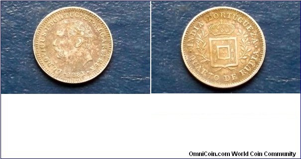 Rare .917 Silver 1881 India-Portuguese Goa 1/4 Rupia Quarto KM# 310 Nice # 304
