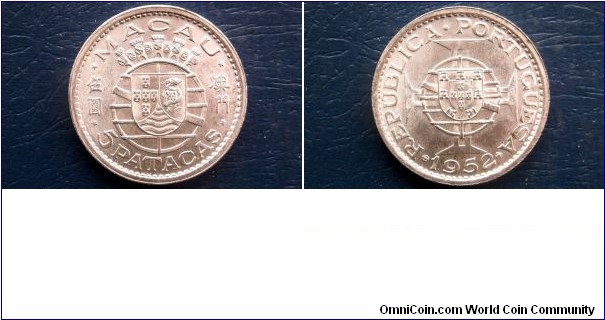 Silver 1952 Macao 5 Patacas KM#5 Shield Globe Premium Gem BU 1 Year Type # 707 
Go Here:

http://stores.ebay.com/Mt-Hood-Coins