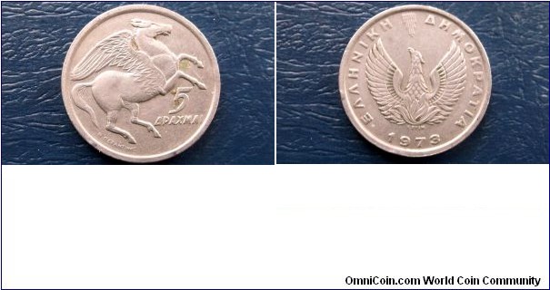 1973 Greece 5 Drachmai Phoenix & Winged Pegasus Circulated KM#109 Coin # MSB64 Go Here:

http://stores.ebay.com/Mt-Hood-Coins

