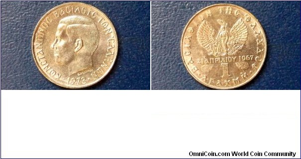 1973 Greece 1 Drachmai KM#98 Sildier & Phronix Const II Nice BU Last Year Go Here:

http://stores.ebay.com/Mt-Hood-Coins
