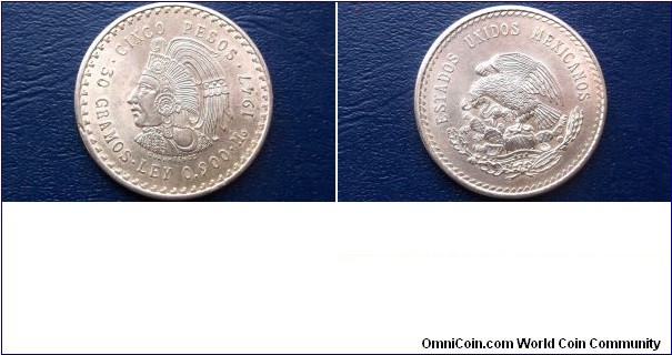 .900 Silver 1947 Mexico 5 Pesos 1st Year Chief Cuauhtemoc Big 40mm Gem BU
Go Here:

http://stores.ebay.com/Mt-Hood-Coins