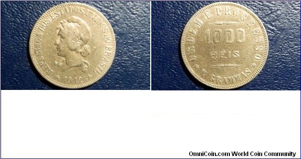 1912 Brazil 1000 Reis Coin:

.900 Silver
Last Year of This Issue
Liberty Head
Nice Circulated Coin Go Here:

http://stores.ebay.com/Mt-Hood-Coins