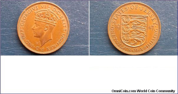 Scarce 1947 Jersey 1/12 Shilling KM#18 George VI Shield Type Nice Grade Go Here:

http://stores.ebay.com/Mt-Hood-Coins