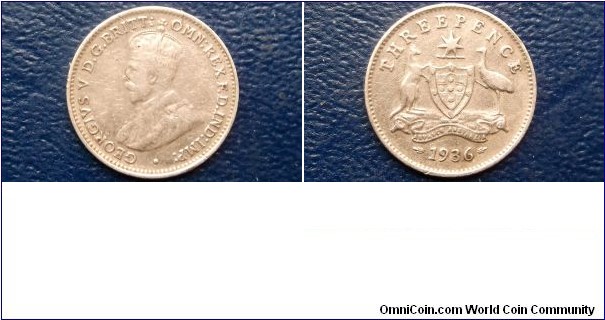 1936 Australia 3 Pence KM#24 Kangaroo & Emu Nice Original Toned Circ Go Here: http://stores.ebay.com/Mt-Hood-Coins