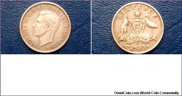 .925 Silver 1943-D Australia 6 Pence KM#38 Geroge V Nice Circulated Go Here: http://stores.ebay.com/Mt-Hood-Coins
