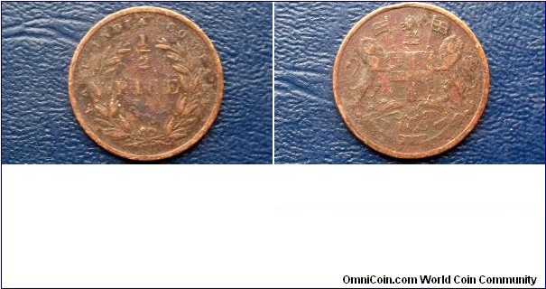 1853(c) India British 1/2 Pice KM#464 East India Company 1 Year Type Circ