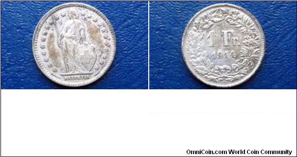 .835 Silver 1914-B Switzerland 1 Franc Standing Helvetia Lance Nice Circ Go Here: http://stores.ebay.com/Mt-Hood-Coins