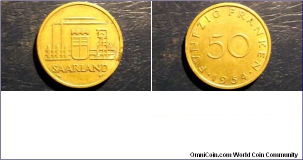 1954 Saarland 50 Franken Coin:
Industrial Scene
Nice High Grade Circulated
1 Year Type Coin Go Here:

http://stores.ebay.com/Mt-Hood-Coins

SOLD !!!