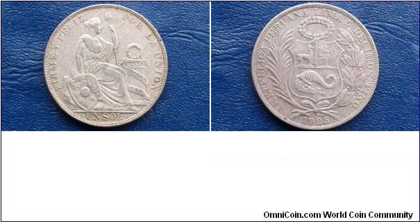 Sold !! .900 Silver 1925 Peru 1 Sol Coin - Nice Grade Original Toned Circulated Never Cleaned - Large 37mm Silver Crown Go Here:

http://stores.ebay.com/Mt-Hood-Coins