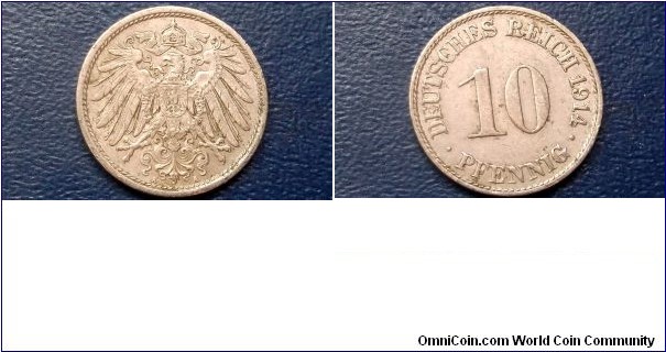 Sold !! 1914-A Germany Empire 10 Pfennig Berlin Mint Nice Grade Circulated Coin