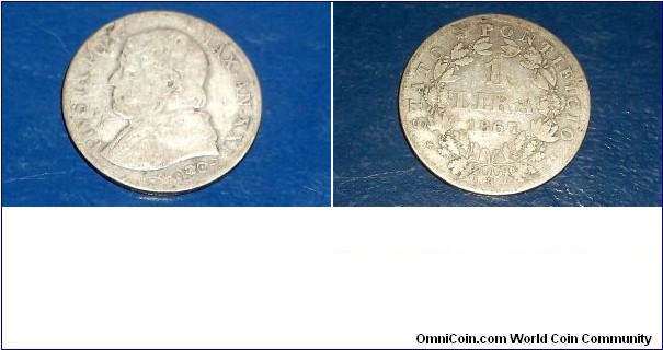 Sold !! .835 Silver 1867-XXI Italian States PAPAL STATES Lira Pius IX Nice Circ Go Here:

http://stores.ebay.com/Mt-Hood-Coins