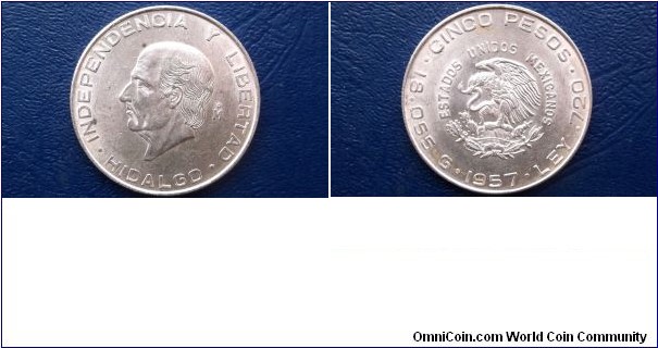 720 Silver 1957 Mexico 5 Pesos Hidalgo Large 36mm Nice High Grade Coin Go Here: http://stores.ebay.com/Mt-Hood-Coins