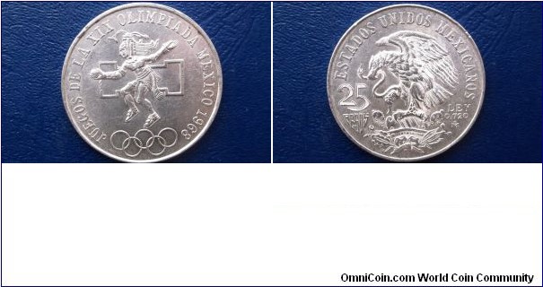 .720 Silver 1968 Mexico Silver 25 Pesos Olympics Nice High Grade Big 38mm Go Here:

http://stores.ebay.com/Mt-Hood-Coins 