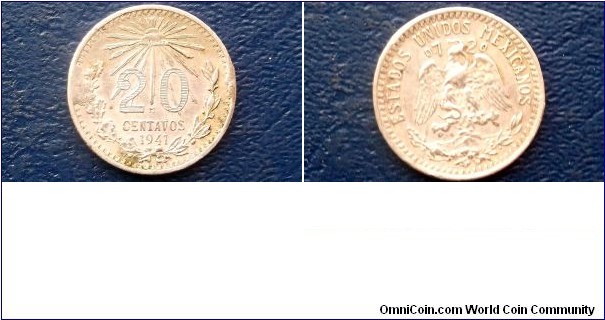 Silver 1941 Mexico 20 Centavos Eagle & Snake Nice Circulated 
Go Here:

http://stores.ebay.com/Mt-Hood-Coins