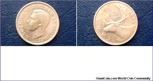 Silver 1943 Canada 25 Cents Quarter KM35 George VI Nice Circ Coin Go Here: http://stores.ebay.com/Mt-Hood-Coins