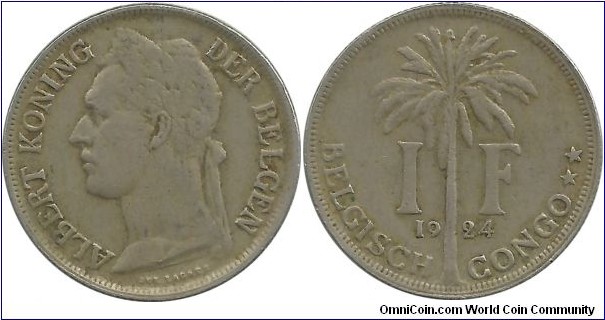 BelgianCongo 1 Frank 1924