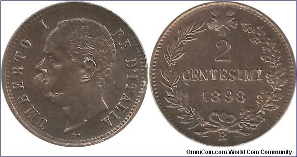Italy-Kingdom 2 Centesimi 1898R (unc)