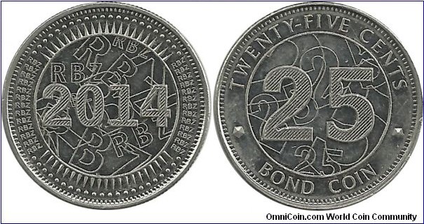 Zimbabwe 25 Cents Bond Coin 2014