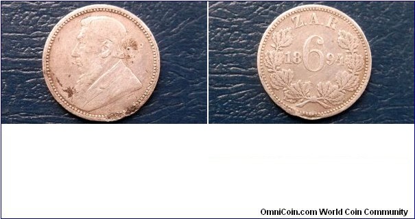 Silver 1894 South Africa 6 Pence ZAR Better Date Low Mintage 168K 