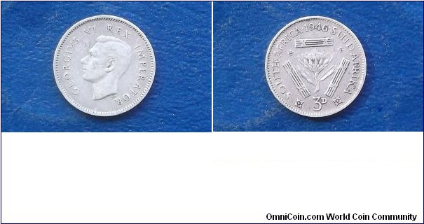 Silver 1946 South Africa 3 Pence KM#26 George VI Nice Toned Circ 
Go Here:

http://stores.ebay.com/Mt-Hood-Coins