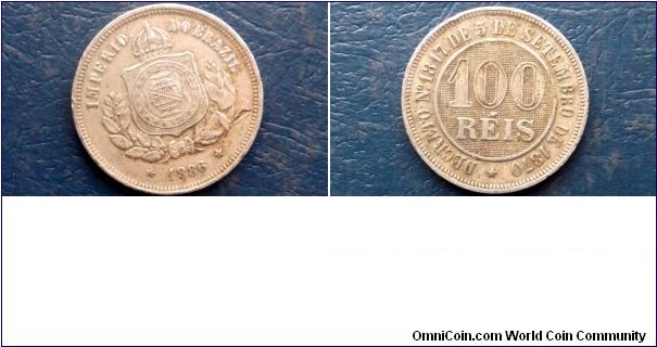 1886 Brazil 100 Reis KM# 483 Pedo II Crowned Arms Nice Circ 1st Year Coin 
Go Here:

http://stores.ebay.com/Mt-Hood-Coins