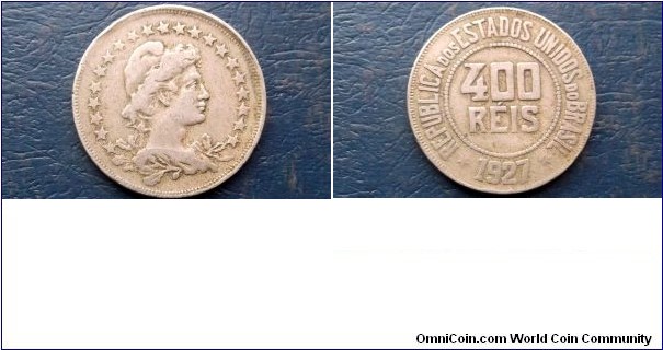 1927 Brazil 400 Reis KM#520 Liberty Bust Type Large 30mm Nice Circulated Go Here: http://stores.ebay.com/Mt-Hood-Coins