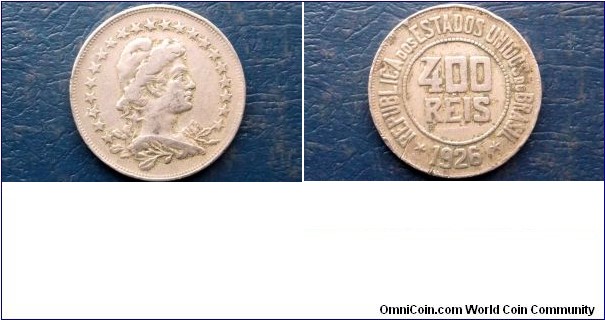 1926 Brazil 400 Reis KM#520 Liberty Bust Type Large 30mm Nice Circulated Go Here: http://stores.ebay.com/Mt-Hood-Coins