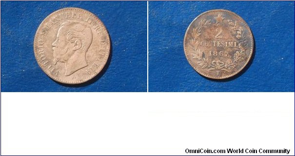 Sold !! Scarce 1867-T Italy 2 Centesimi Turin Mint Eman II KM#2.3 Nice Grade Circ Go Here:

http://stores.ebay.com/Mt-Hood-Coins