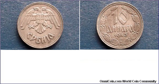 Sold !! 1943 Serbia 10 Dinara KM#33 Double Eagle 1 Year Type Very Nice Circ WWII 
Go Here:

http://stores.ebay.com/Mt-Hood-Coins