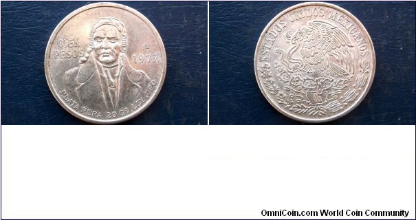 Silver 1977 Mexico 100 Cien Pesos KM# 483.2 Eagle Nice High Grade 
Go Here:

http://stores.ebay.com/Mt-Hood-Coins