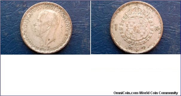 Silver 1947 Sweden Krona KM#814 Gustaf V Toned Circulated 25mm Coin 
Go Here:

http://stores.ebay.com/Mt-Hood-Coins