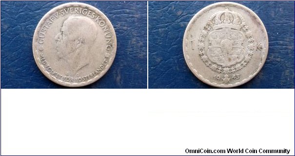 Silver 1943 Sweden Krona KM#814 Gustaf V Toned Circulated 25mm Coin 
Go Here:

http://stores.ebay.com/Mt-Hood-Coins