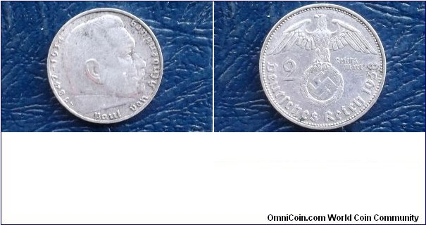 Silver 1938-A Germany Third Reich 2 Reichsmark KM# 93 Swastika Nice Toned 
Go Here:

http://stores.ebay.com/Mt-Hood-Coins