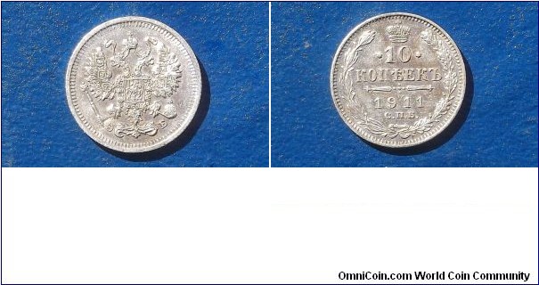 Silver 1911 Russia 10 Kopek Y#20a.2 Nicholas II Nice Grade Toned Coin 
Go Here:

http://stores.ebay.com/Mt-Hood-Coins