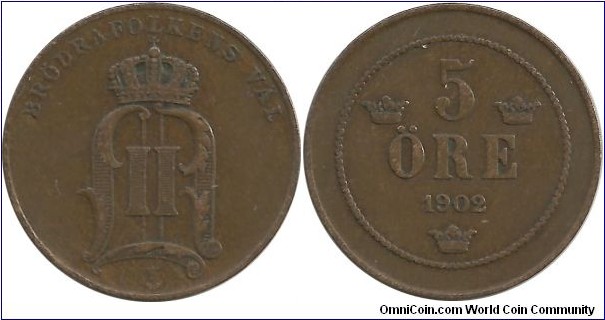 Sweden 5 Öre 1902 - King Oscar II