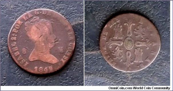 1848 Spain 8 Maravedis Isabel II Very Nice Circulated Large Copper Coin Go Here:

http://stores.ebay.com/Mt-Hood-Coins
