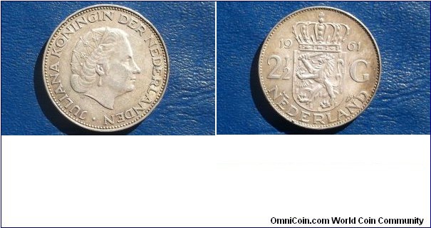Silver 1961 Netherlands 2 1/2 Gulden Large 33mm Crown Nice Grade Toned Go Here:

http://stores.ebay.com/Mt-Hood-Coins