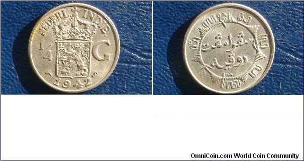 Silver 1942 Netherlands East Indies 1/4 Gulden KM# 319 Nice High Grade Go Here:

http://stores.ebay.com/Mt-Hood-Coins