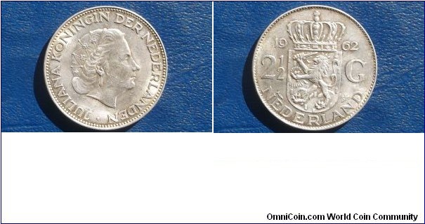Silver 1962 Netherlands 2 1/2 Gulden Large 33mm Crown Nice Light Toned Go Here:

http://stores.ebay.com/Mt-Hood-Coins