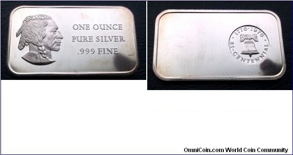1970's .999 SILVER 1 OZ INDIAN CENTENNIAL ART BAR NICE PROOF FINISH Go Here:

http://stores.ebay.com/Mt-Hood-Coins