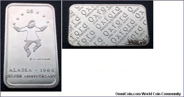 1984 .999 SILVER 1 OZ ALASKA 25TH ANNIVERSARY ART BAR OXFORD MINT PROOF Go Here:

http://stores.ebay.com/Mt-Hood-Coins