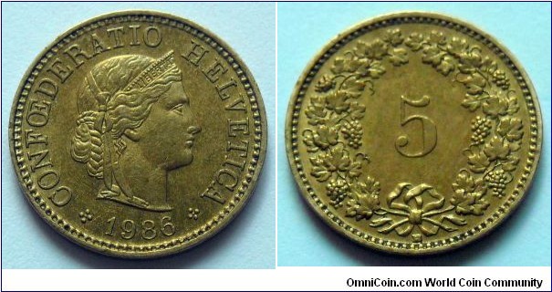 Switzerland 5 rappen.
1986 (B)